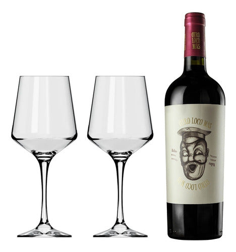 Vino Otro Loco Mas 750ml + 2 Copas Vidrio Brunello 490ml 0