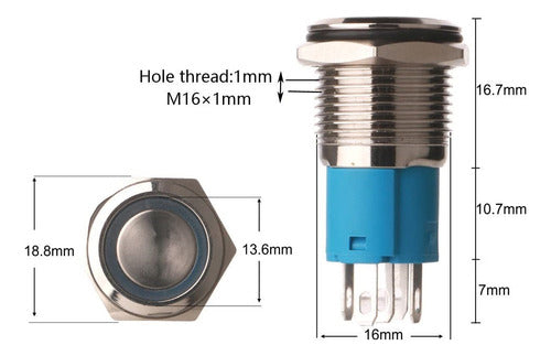 Metallic Flush Push Button 16mm LED 12-24V 32