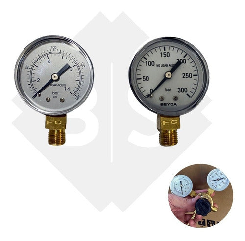 Beyca 2 Manometers for Nitrogen Regulator 0 - 300 / 0 - 14 0