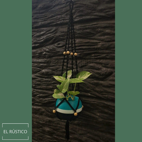 Handmade Macrame Hanging Plant Holder with Wooden Beads 7