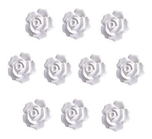 10 Tiradores Rosas Blancas De Ceramica 0