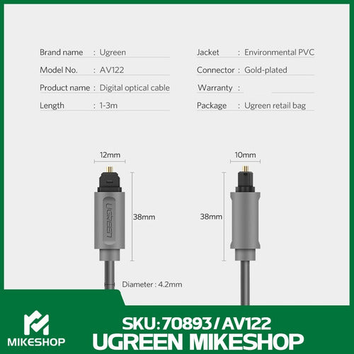 Ugreen Optical Audio Digital Fiber Cable Plug to Plug 3 Meters 4