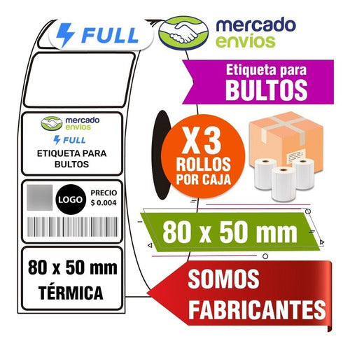 ID GROUP S.A Pack of 3 Xp-dt427b Labels for Mercado Full Bulto 80x50mm 1