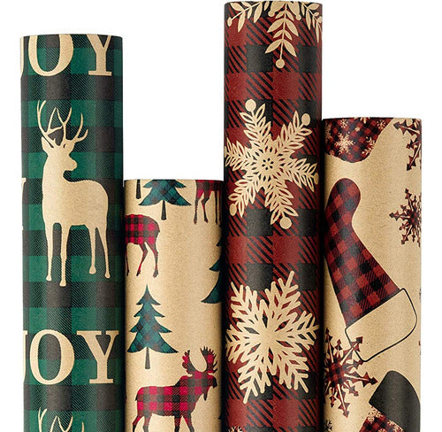 RUSPEPA Christmas Gift Wrapping Paper, Kraft Paper - Checkered Designs 0