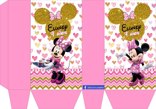 Diseño Kit de Cumpleaños Minnie Dorada Kit Impreso Personalizado P/15 Niños 1