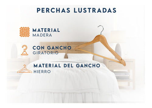 Pack De 50 Perchas De Madera Lustrada Y Barnizada Calidad 1