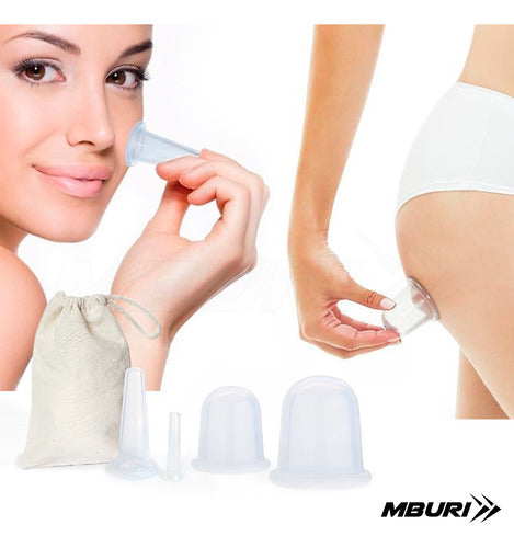 Mburi Sport Set of 4 Silicone Cups for Cellulite Control + Drainage Massage Oil 2