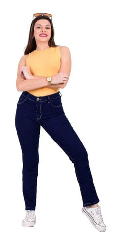 Blue Elastic Straight Jeans Sizes 40 to 46 2