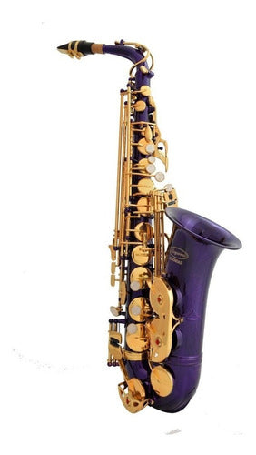 Saxofon Alto Purpura Y Llaves Doradas Lazarro Con Funda Xmp 3