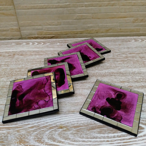 Set of 6 Wooden and Glass Coasters 6 cm - Indonesian Artisanry 3