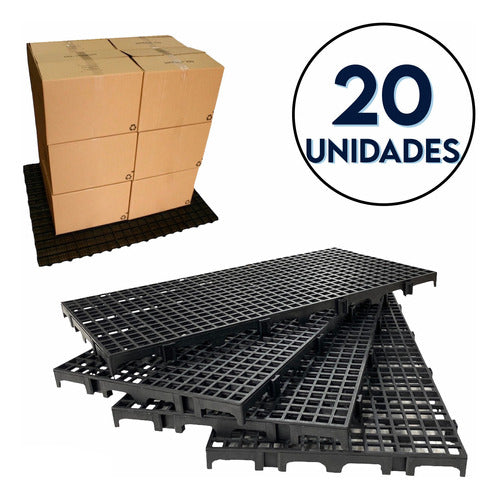 Kit 20pçs Palete Pallet Piso Estrado Plástico 50x25cm Preto 1