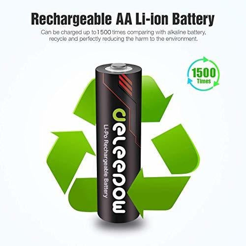 Deleepow Rechargeable AA Lithium Batteries 1.5V Pack of 4 + USB Charger 1