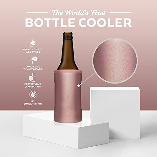 BruMate Hopsulator Bottle - Insulated Beer Bottle Cooler for 12 Oz Bottles - Steel Glitter Rose 1