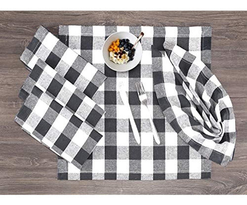 Light Y Pro 12 Pack Gingham Check Napkins 18x18 Gris Blanco 4