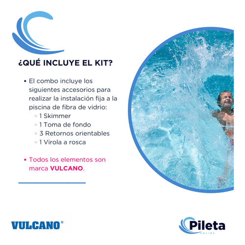 Vulcano Fiber Glass Pool Kit: Skimmer + Accessories 1