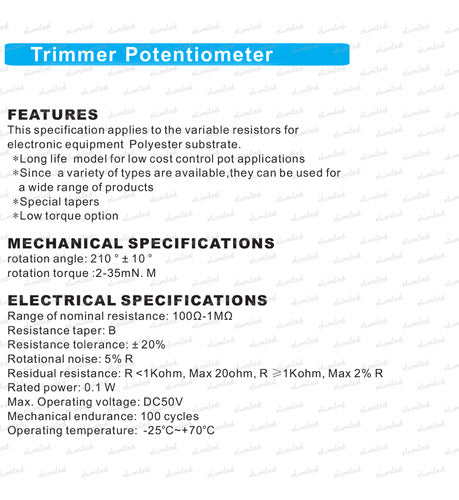 ELUMILED Trimpot Preset Horizontal 2M 2000000 Ohms Linear (205) 1