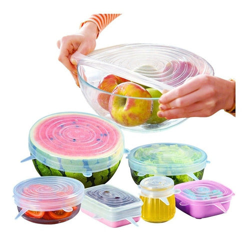 Set of 6 Silicone Lids for Fruits, Vegetables, and Jars 0