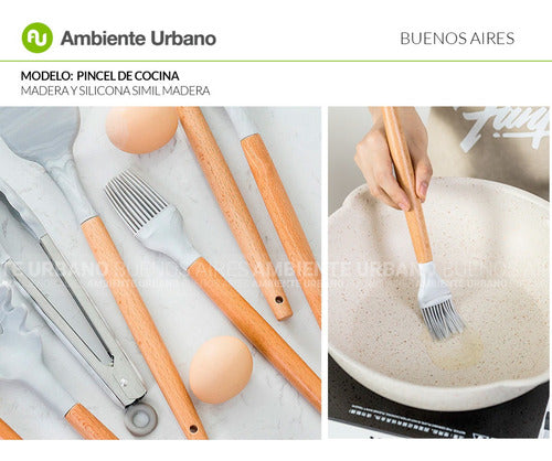 Ambiente Urbano Silicone Kitchen Brush Marble Pattern Wooden Handle 27x4 4