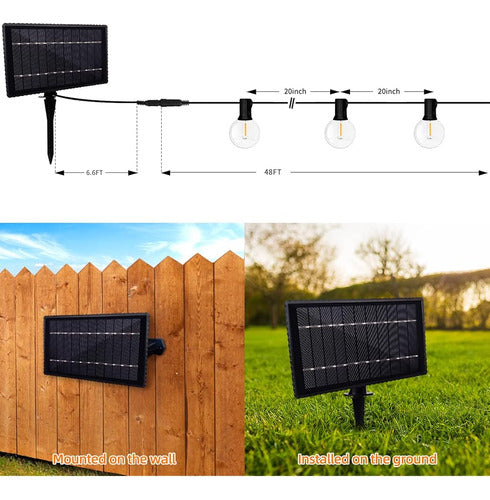 Pikapi Solar G40 String Lights Outdoor 48ft 3