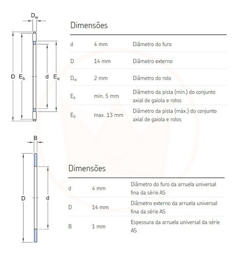 Kit 4 Rolamentos Axk0414tn + 8as0414 Ø4xø14x4 1