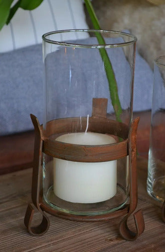 Cylindrical Iron Candle Holder with Glass Vase 1