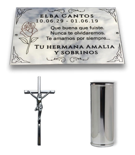 Grabado en Placas Combo Placa + Florero + Cruz. Para Cementerio, Lapidas 0