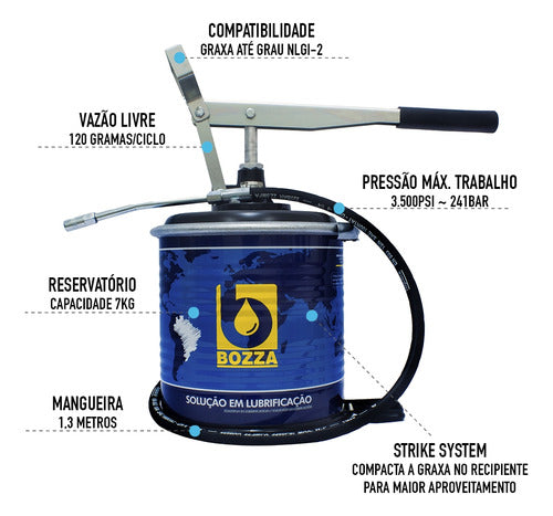 Bomba Manual Para Graxa Com Tambor 7kg Bozza 8522-g3 2