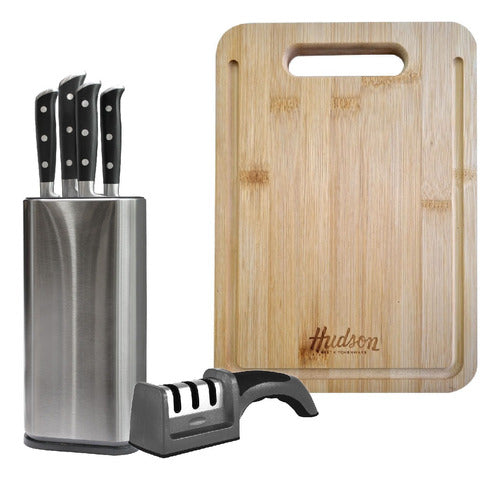 Hudson Professional Knife Set + Sharpener + Bamboo Cutting Board 0