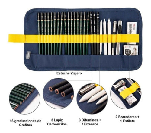 Deli Drawing Set 26 Items Graphite Pencils Eraser Case 2