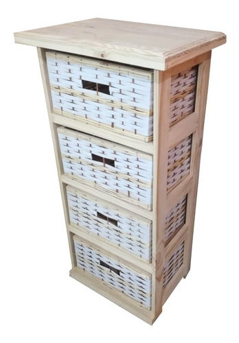 4-Basket Organizer with Natural Wicker in Crude Pine 0