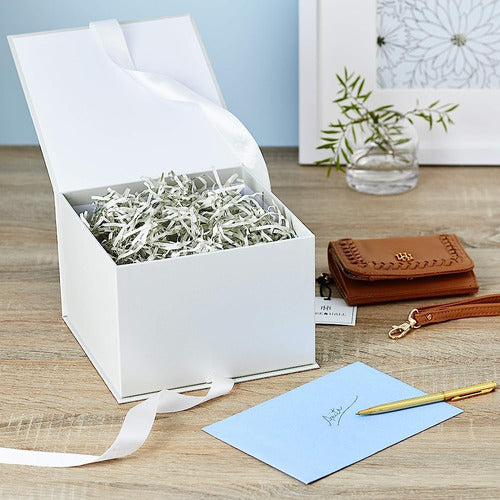 Hallmark 7 Inch White Gift Box with Lid and Shredded Paper Filling 1