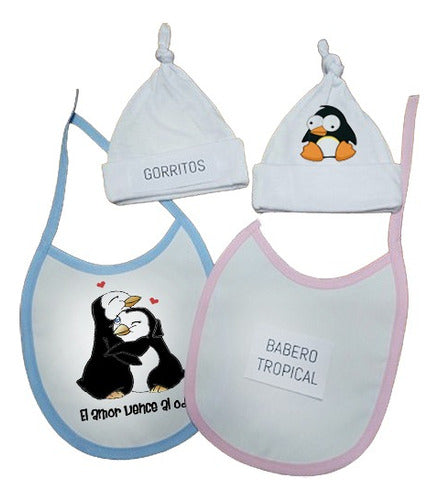 La Tienda K Combo Baby Bib and Hats Kirchnerist Peronist Penguins 0