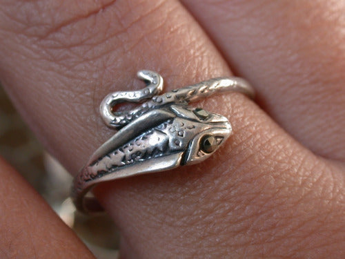 Luli 925 Silver Viper Snake Ring with Marquesitas Unisex 1