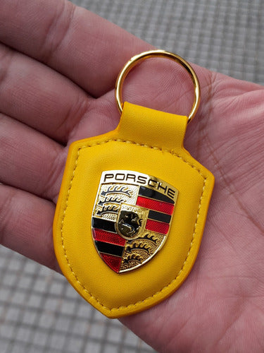 Porsche Leather Metal Keychain Yellow 1