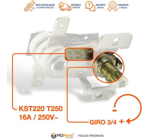 Termostato Kst220 T250 16a Forno Elétrico 50l 55l 60l 127v 1