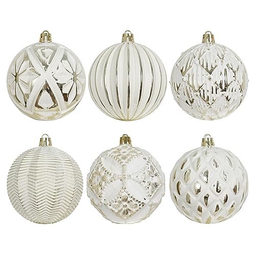 XmasExp Rustic Vintage White Christmas Tree Ornaments 8cm 6-Pack 1