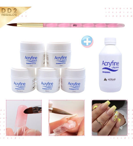 Acryfine Kit Acryfine Polímeros + Monómeros + Pincel Uñas Esculpidas 1