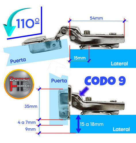 Tarken Bisagra Cazoleta Resorte 35mm Codo 9 De Embutir Mueble X100 2