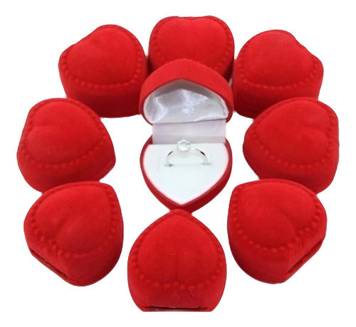 10 X Velvet Heart Shaped Jewelry Box Red 0