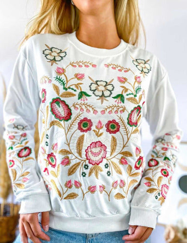 Embroidered Imported Women's Sweatshirt - Hindu Boho Folk Style with Floral Design 6