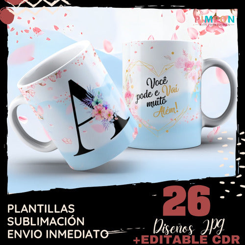 Pimpon Plantillas Para Sublimar Tazas - Alfabeto Cerezo Azul 1