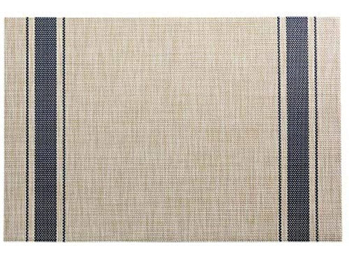 Restaurantware Khaki French Vinyl Placemat - With Navy Stripe 2