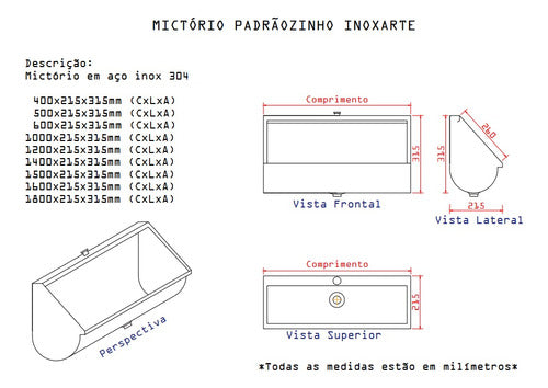 Mictório Coletivo 1,00 Mt Em Aço Inox 304 Incluso Válvula 4