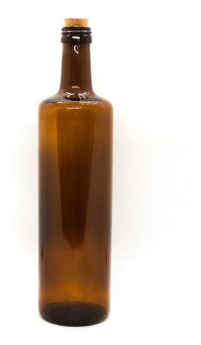 Set of 12 Amber Glass Liquor or Oil Bottles with Cork Stopper 750ml 0