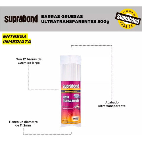 Barras De Silicona Gruesas Ultratransparentes Suprabond 500g 1