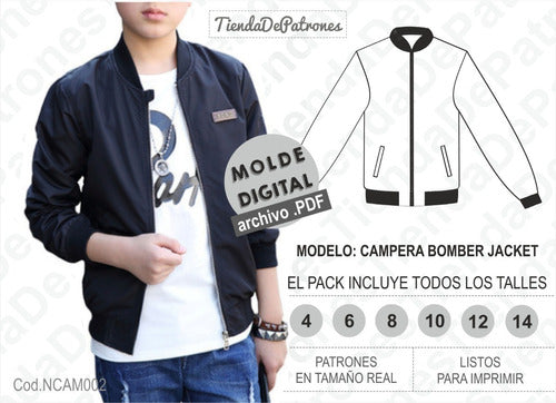 Moldes Patrones Campera Bomber Niños Talles 4/6/8/10/12/14 1