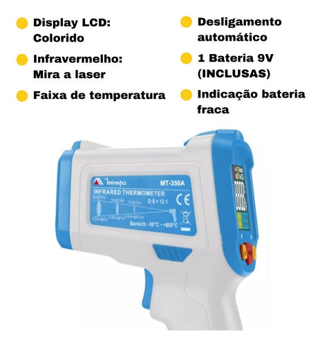 Termômetro Digital Infravermelho Mira A Laser Mt-350a Minipa 3