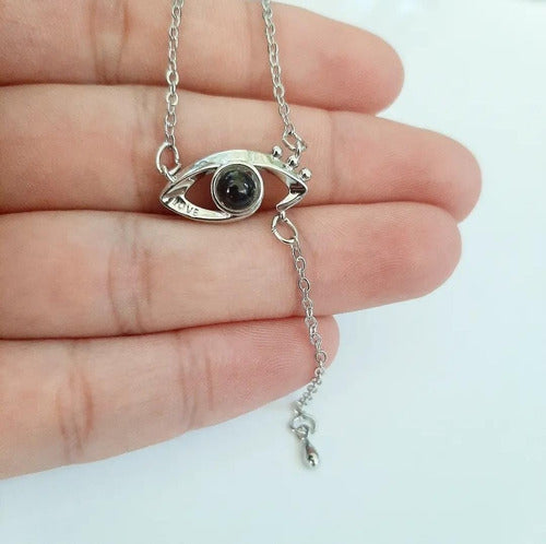 Burdah Delicate Necklace I Love You in 100 Languages Silver Eye 2