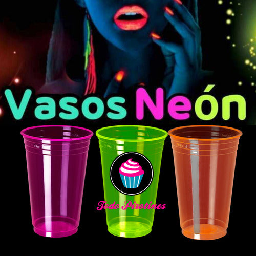 100 Plastic Neon Cups Assorted Colors Glow in Black Light 4