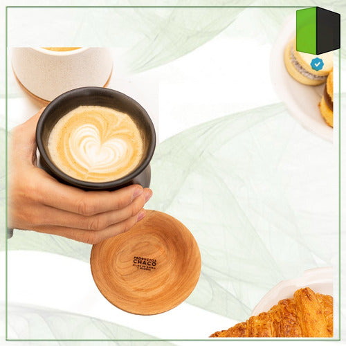 Checa Ceramic Mug with Wooden Saucer for Café Latte 1